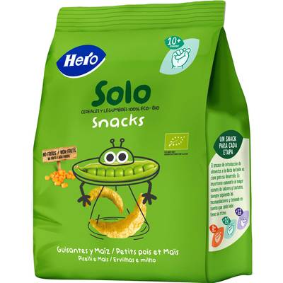 Hero Solo Snack Petit Pois et Maïs Bio Bébé Dès 10 Mois, 40g
