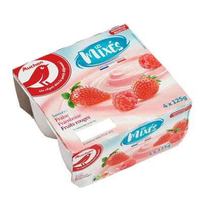 Auchan Yaourt brassé à la fraise-framboise-fruits rouges, 4x125g