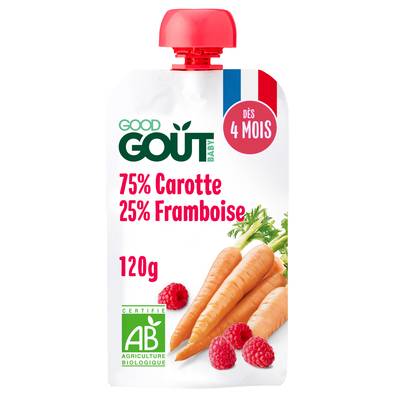 Good Goût Carottes Framboises Bio Gourde Bébé Dès 4 mois, 120g