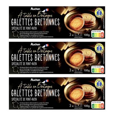 Auchan Terroir Galettes bretonnes recette de Pont-Aven, sachets fraîcheur, Lot de 3x100g