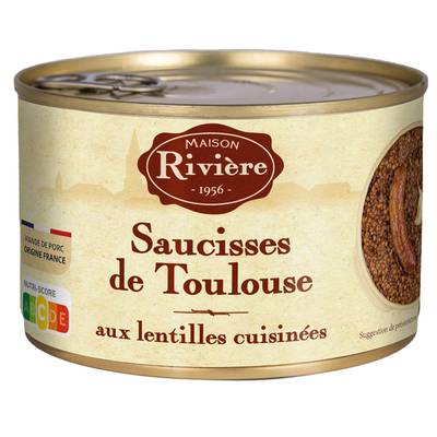 Maison Rivière Saucisses de Toulouse aux Lentilles Cuisinées, 420g