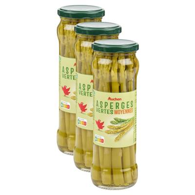Auchan Asperges vertes moyennes en bocal, Lot de 3x185g