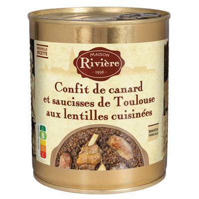Maison Rivière Confit de Canard et Saucisses de Toulouse aux Lentilles Cuisinées, 840g