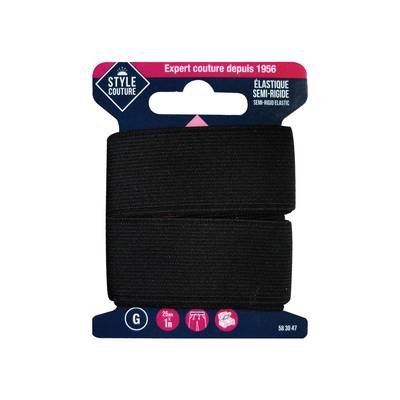 Style couture Elastique semi rigide noir 25 mm x 1m, 1 pièce