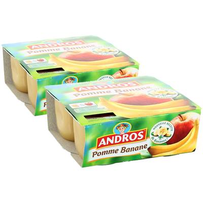 Andros Compote Pomme Banane, 2 packs de 4x100g