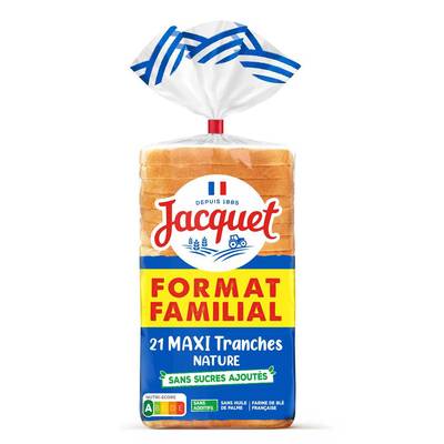 Jacquet Pain de Mie Maxi Tranches Nature, Sans Sucres Ajoutés, 21 tranches - 825g