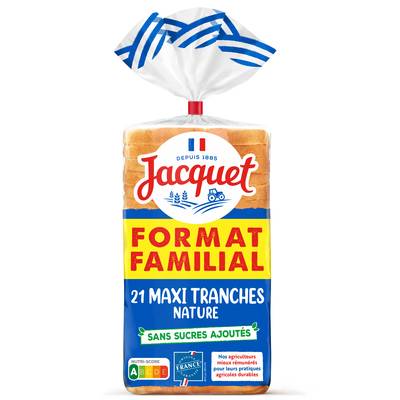 Jacquet Pain de Mie Maxi Tranches Nature, Sans Sucres Ajoutés, 21 tranches - 825g