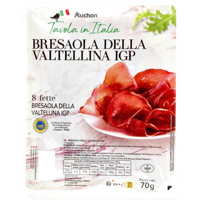 Auchan Tavola In Italia Bresaola Della Valtellina IGP, 8 tranches - 70g