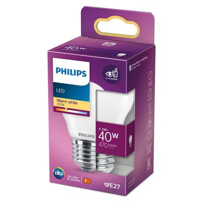 Philips Ampoule E27- 4,3W LED Classique Dépolie Blanc Chaud, E27  40W