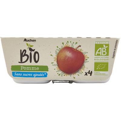 Auchan BIO Pomme Bio sans sucres ajoutés, 4x100g