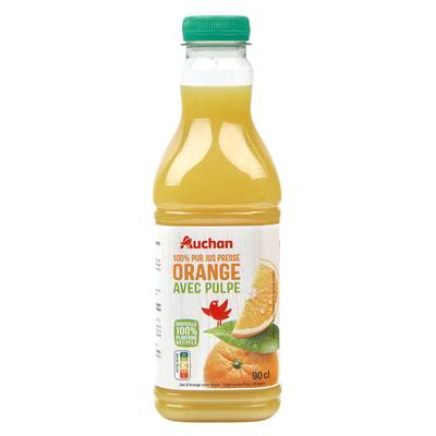 Auchan Pur Jus d'Orange Pressé Avec Pulpe, 90cl