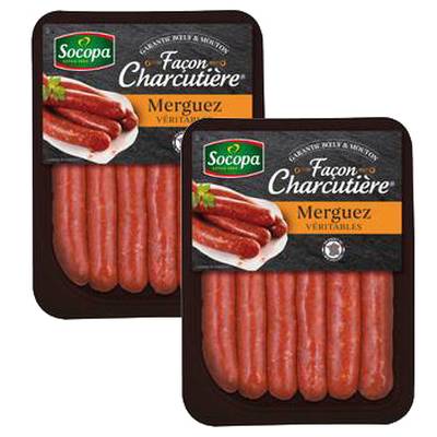 Socopa Merguez Véritables façon Charcutière, Lot de 2x330g