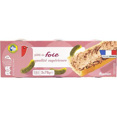 Auchan Pâté de foie qualité supérieure, 3x78g
