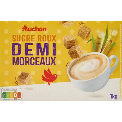 Auchan Sucre roux pure canne en demi-morceau, 1kg