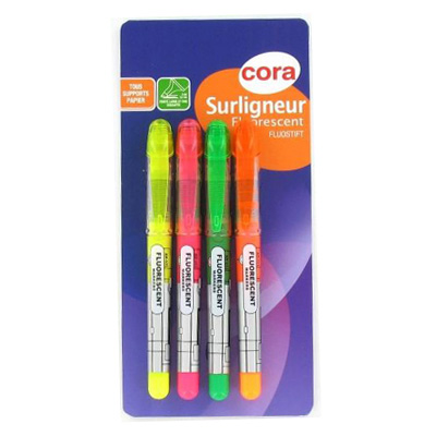 Cora Surligneurs couleurs assorties, 4  surligneurs
