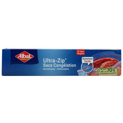 Albal Sacs congélation Ultra-Zip - ouverture facile, 15 sacs moyens de 3L