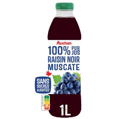 Auchan Pur jus de raisin noir muscaté sans sucres ajoutés, 1L