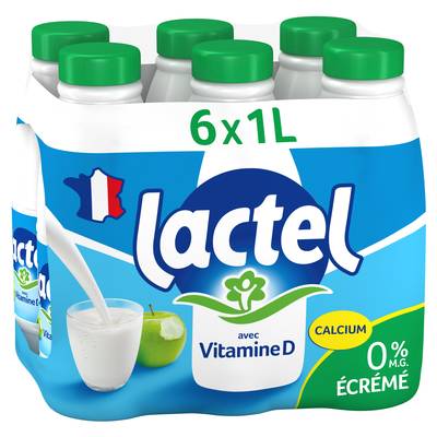 Lactel Lait écrémé vitamine D 0%mg, 6x1l