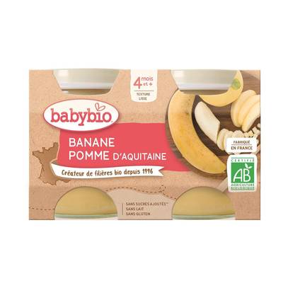 Babybio Banane, Pomme d'Aquitaine Bio Pot Bébé Dès 4 mois, 2x130g