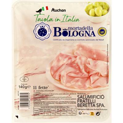 Auchan Tavola In Italia Mortadelle Bologna en Tranche IGP, 11 tranches - 140g