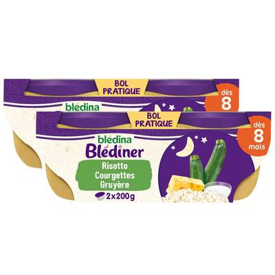Blédina - Blédîner Risotto Courgettes Gruyère Bol Bébé Dès 8 mois, Lot de 2x2x200g