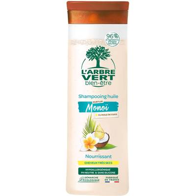 L'Arbre Vert Bien-Etre Shampooing Huile Nourrissant Monoï à l' huile de Coco et fleurs de Tiaré, 250ml