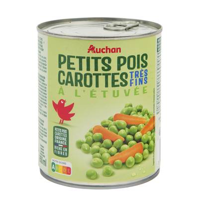 Auchan Petits pois carottes très fins à l'étuvée, 530g