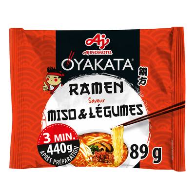 Oyakata Soupe Nouilles de blé Ramen saveur miso et légumes en sachet, 89g