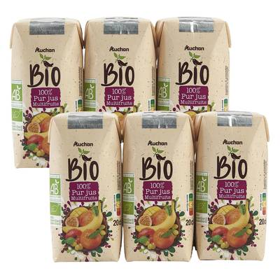 Auchan BIO Pur jus multifruits bio, Lot de 2 packs de 6x20cl