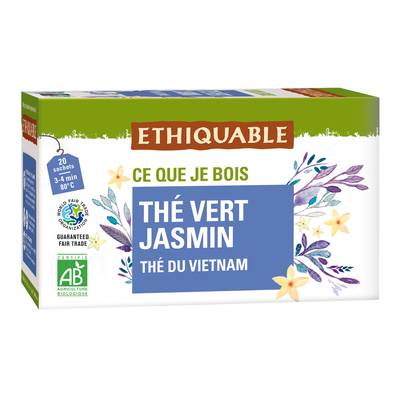 Ethiquable - Commerce Equitable Thé Vert Jasmin du Vietnam Bio - 20 sachets, 36g