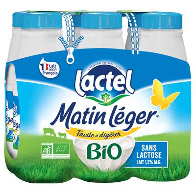 Matin Léger de Lactel Lait Bio demi écrémé, 6x50cl
