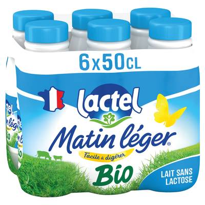 Matin Léger de Lactel Lait Bio demi écrémé, 6x50cl