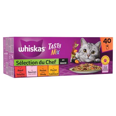 Whiskas Sachets en Sauce Tasty Mix Sélection du Chef 4 variétés pour chat adulte, 40x85g