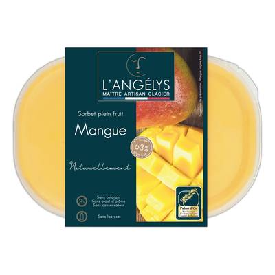 L'Angelys Sorbet artisanal plein fruit Mangue 60%, Bac de 500g