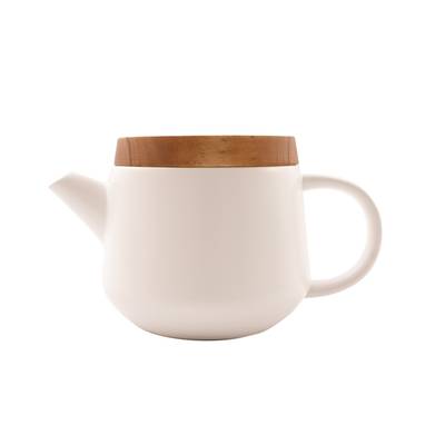Point virgule Théière en céramique avec couvercle en acacia blanc, 600ml