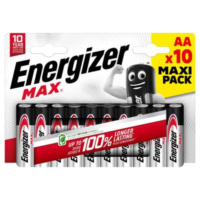 Energizer 10 Piles Alcaline LR6-AA 1,5V Max, 10  piles