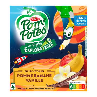 Pom Potes Compote Pomme Banane Vanille, 4 gourdes de 90g
