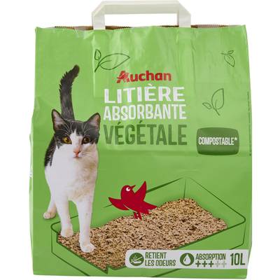 Auchan Litière végétale absorbante stop odeur compostable pour chat et rongeur, 10L