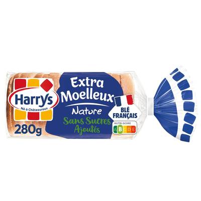 Harrys Pain de Mie Extra Moelleux Nature Sans Sucres Ajoutés Sans Additifs, 16 tranches - 280g
