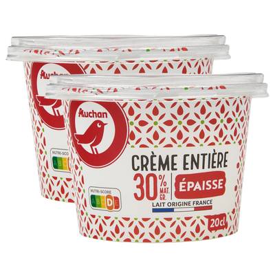 Auchan Crème fraîche épaisse entière 30%mg, Lot de 2x20cl