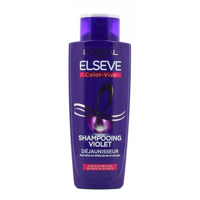 Elsève Shampooing déjaunisseur color vive pour cheveux méchés, blonds ou blancs, 200ml