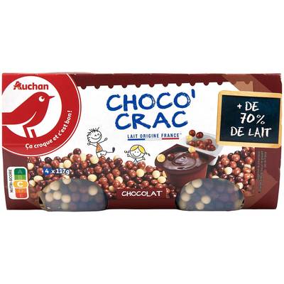 Auchan Crème dessert au chocolat et billes croquantes, 4x117g