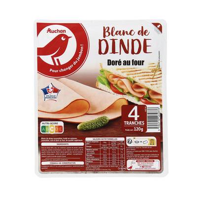 Auchan Blanc de Dinde Doré au Four, 4 tranches - 120g