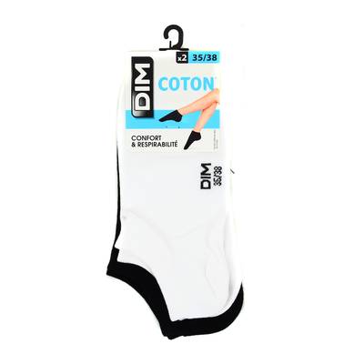 Dim Socquettes courtes noires & blanches en coton Femme, Taille 35/38 Lot de 2 soquettes