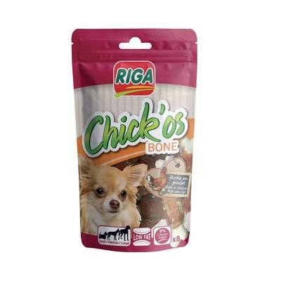 Riga Chick'Os Bone au poulet - Friandise Récompense pour chien, 80g