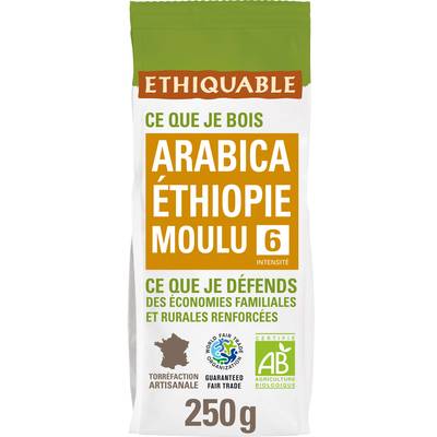 Ethiquable - Commerce Equitable Café Moulu Arabica Bio d'Ethiopie, 250g