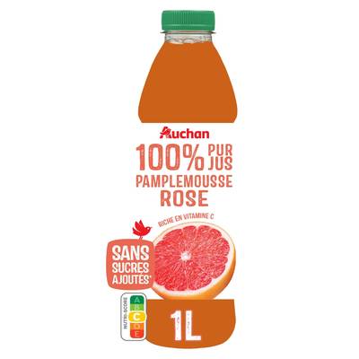 Auchan Pur jus de pamplemousse rose sans sucres ajoutés, 1L
