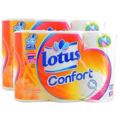 Lotus Papier toilette 2 épaisseurs Confort rose ou blanc aleatoire, Lot de 2x12  rouleaux
