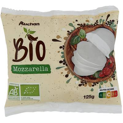 Auchan BIO Mozzarella bio, 125g