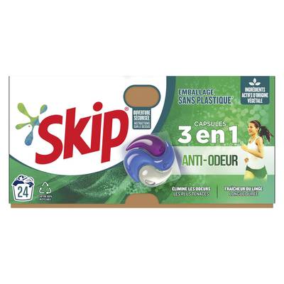 Skip Capsule 3 en 1 Anti Odeur emballage sans plastique, 24 capsules